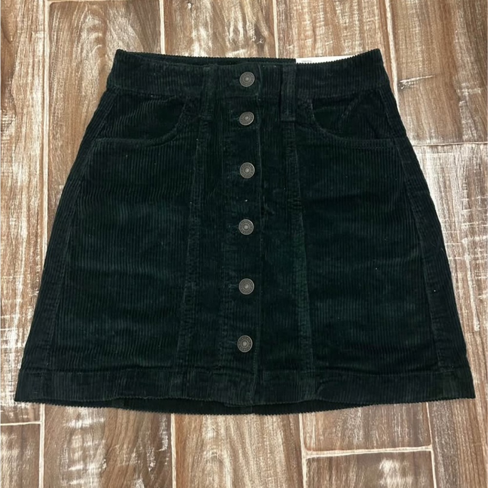Black Corduroy Button-Front Skirt